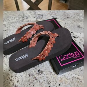 Corkys Women's Brown Floral Sandals-NIB